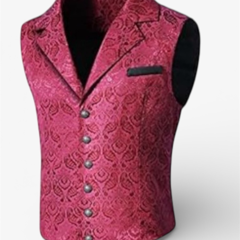 Mens Victorian Steampunk Gothic Paisley, Single Breasted V-Neck Suit Vest Size M - Picture 1 of 6